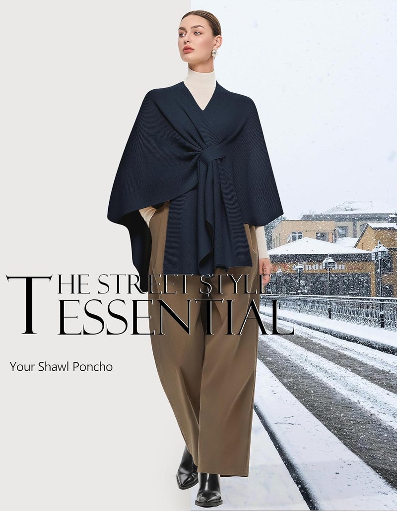 Puli Women's Elegant Shawl Wraps Soft Open Front Poncho Sweater for Spring Fall Winter - Image 3